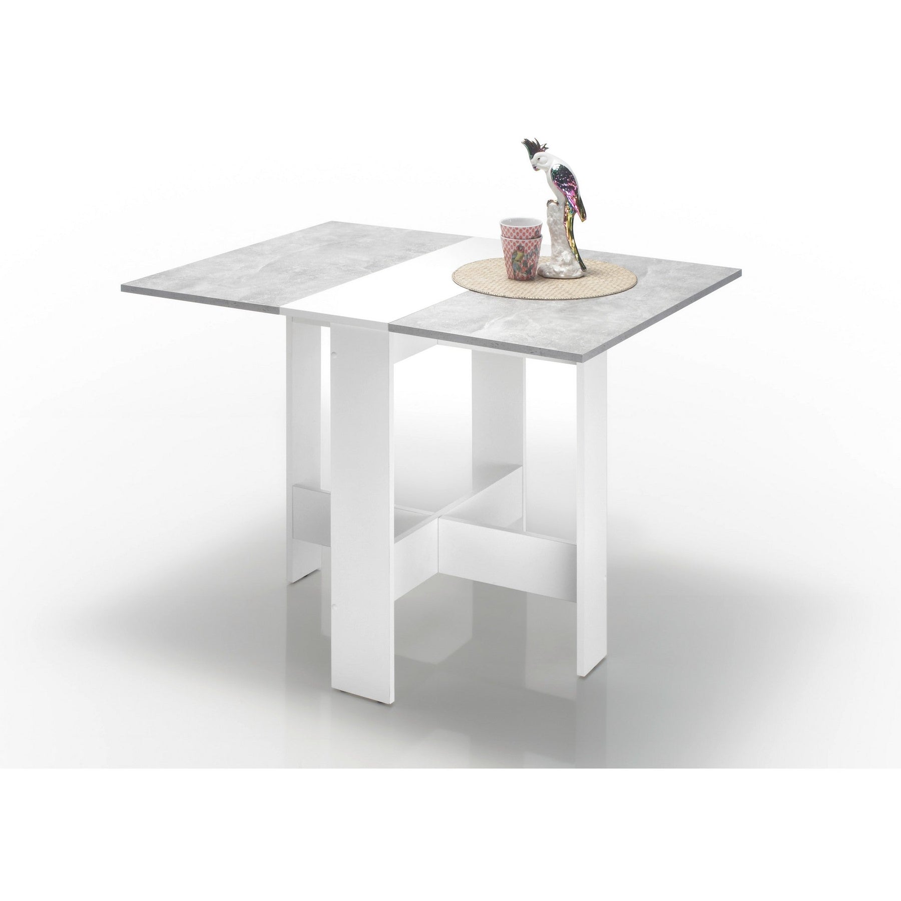 Masa plianta LEANE, alb/gri beton, 104x73,4x76 cm