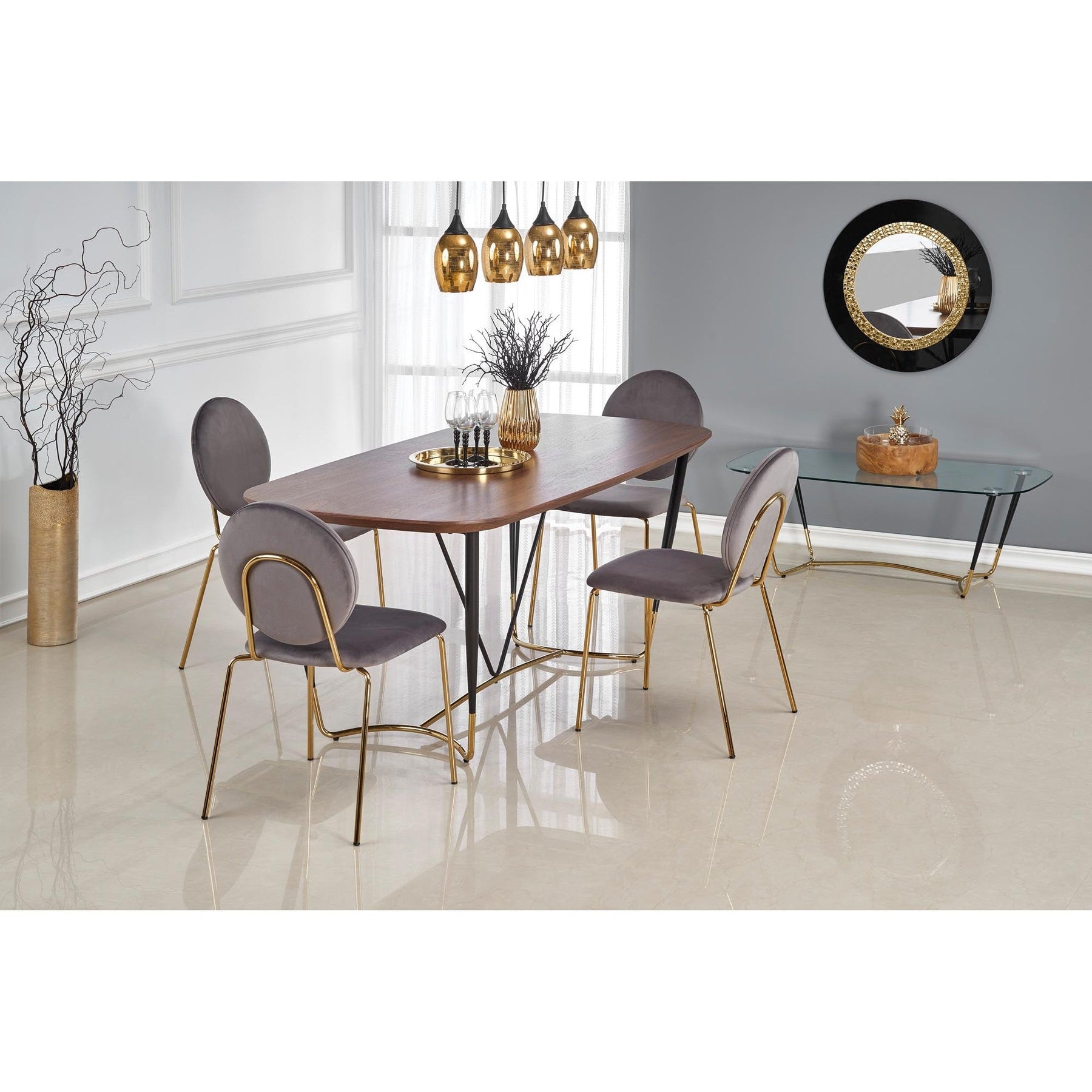 Scaun tapitat K363, gri/auriu, 48x53x87 cm