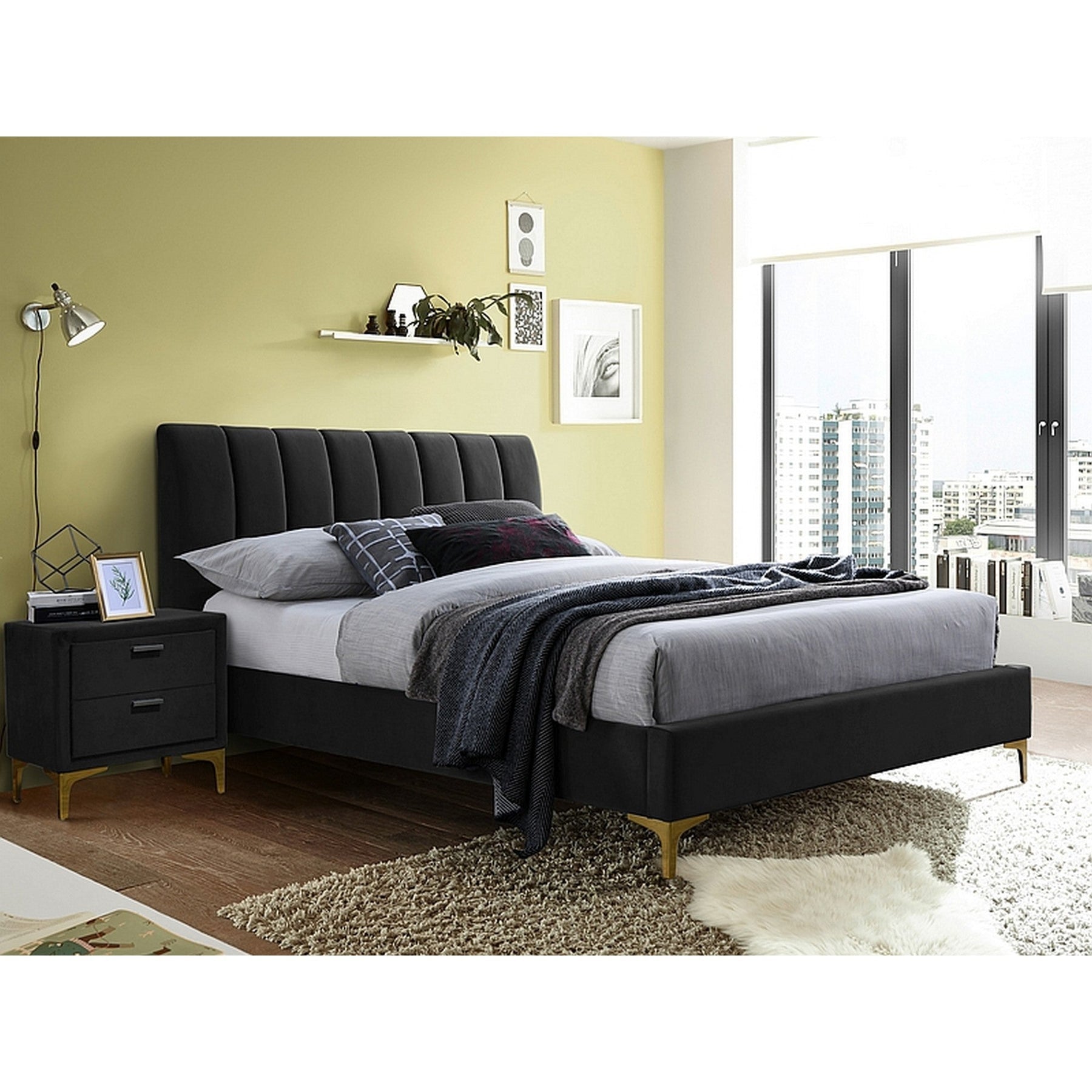 Pat MIRAGE 160x200 catifea negru/auriu, somiera inclusa