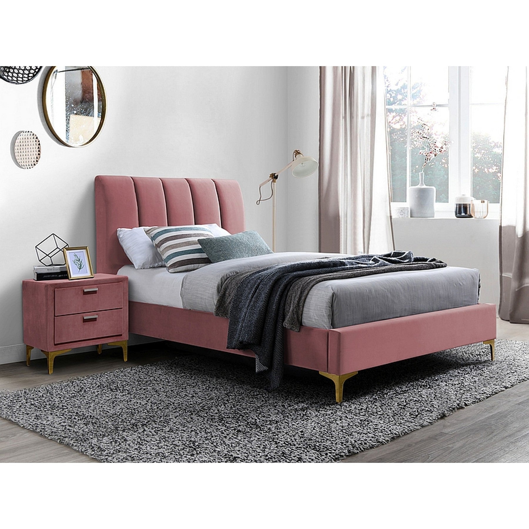 Pat MIRAGE 90x200 catifea roz/auriu, somiera inclusa