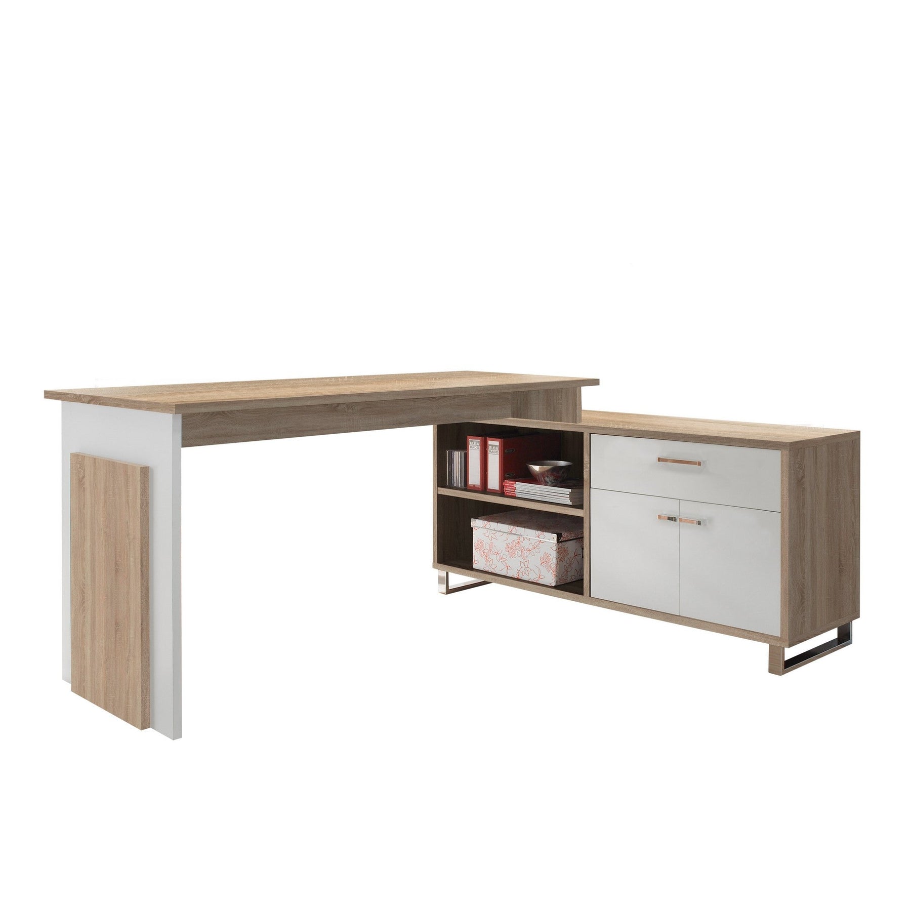 Birou MANAGER, stejar sonoma/alb, 160x130x76 cm.