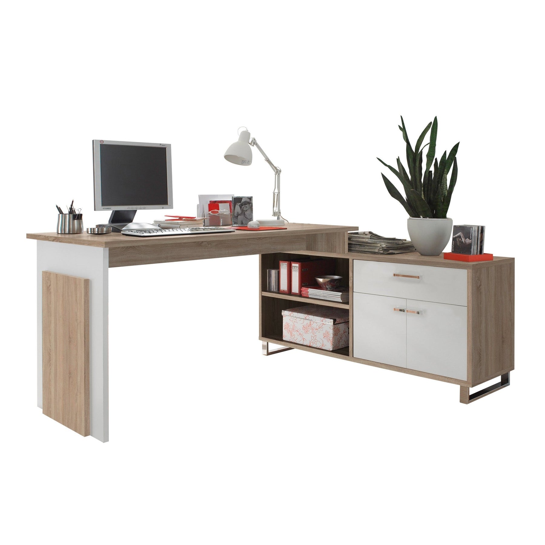 Birou MANAGER, stejar sonoma/alb, 160x130x76 cm.