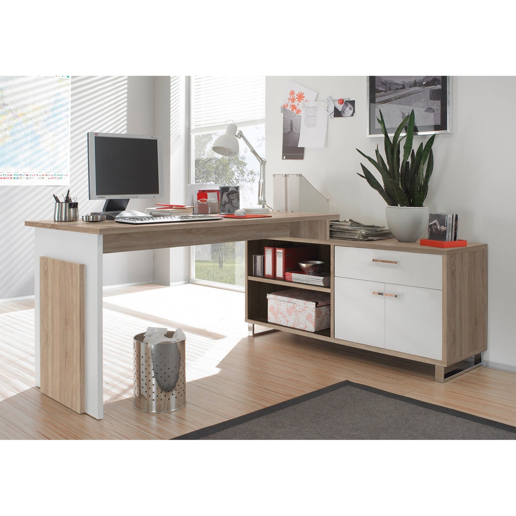 Birou MANAGER, stejar sonoma/alb, 160x130x76 cm.