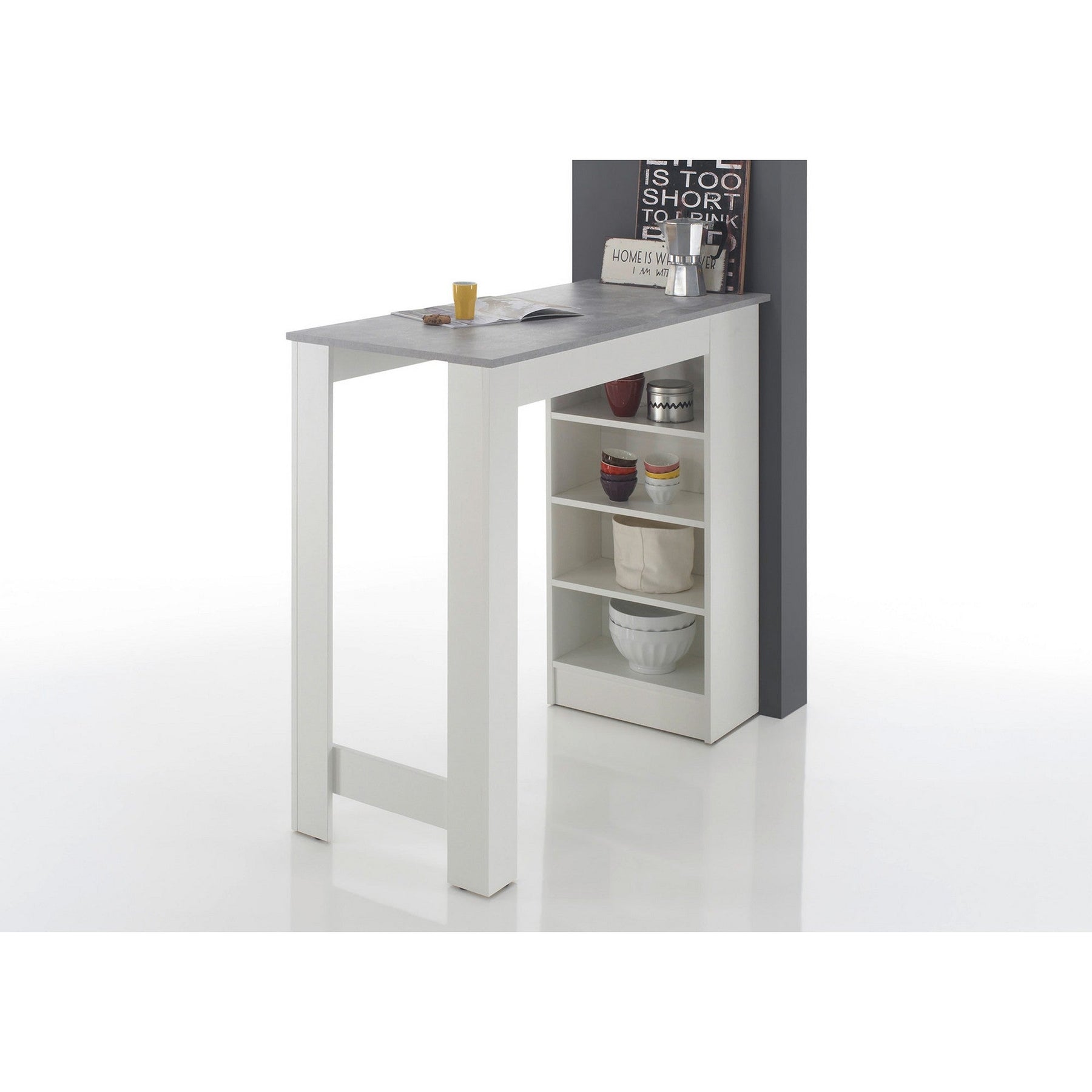 Masa bar alb cu beton MOJITO, 115x50x103 cm