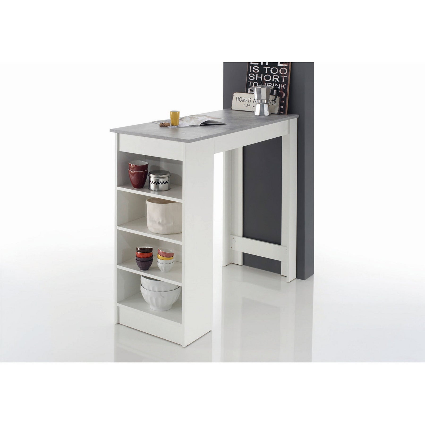 Masa bar alb cu beton MOJITO, 115x50x103 cm