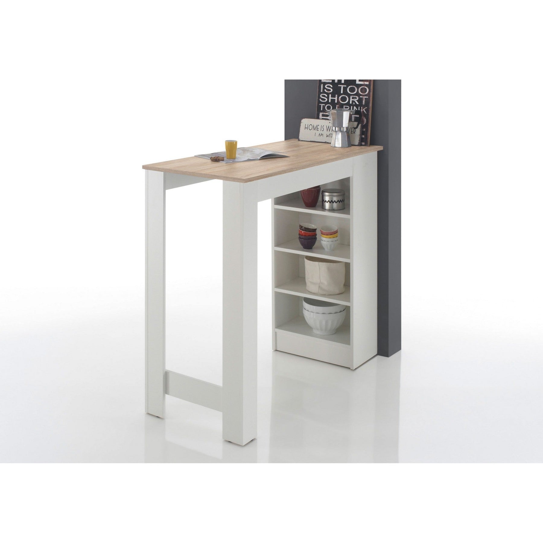 Masa bar alb cu sonoma MOJITO, 115x50x103 cm