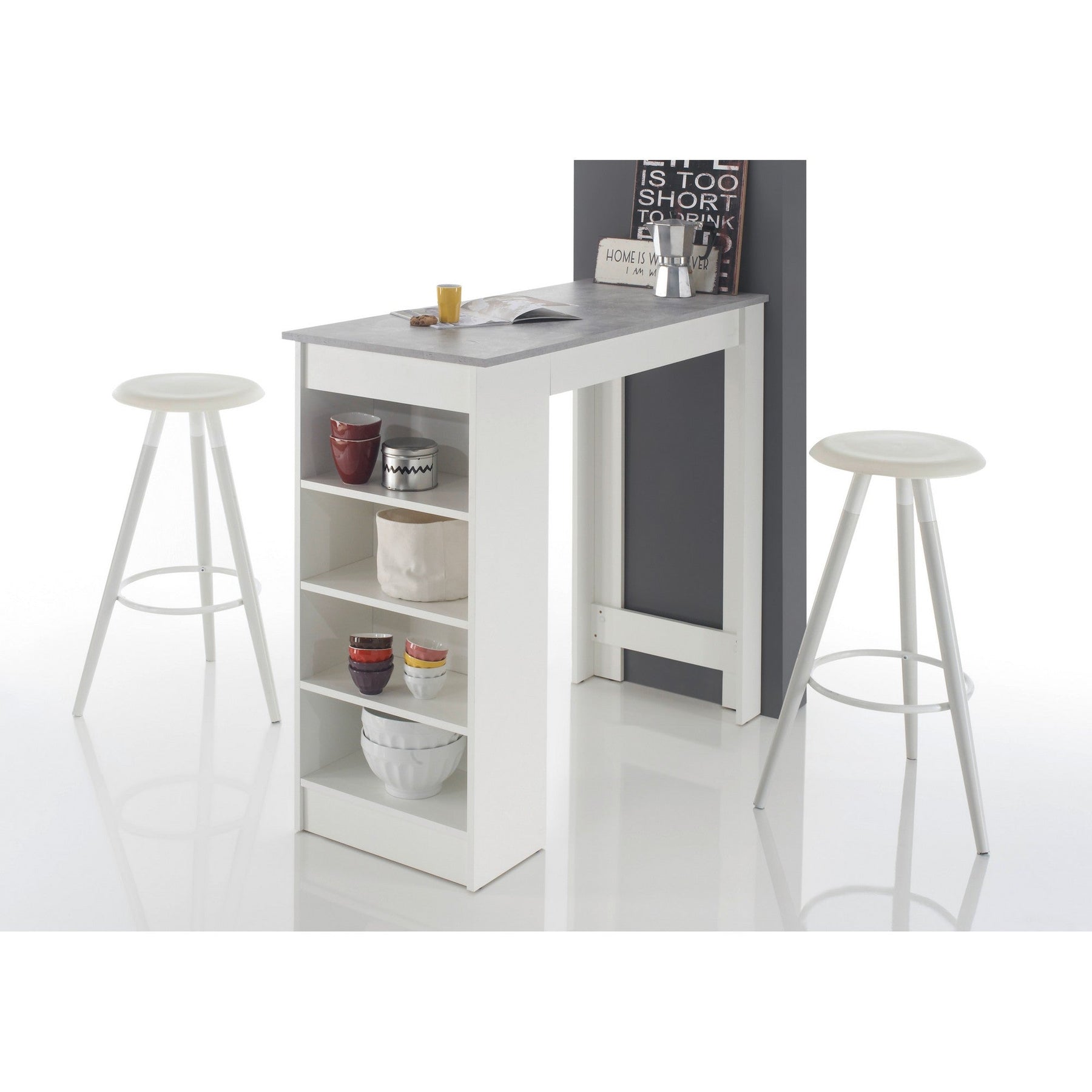 Masa bar alb cu beton MOJITO, 115x50x103 cm