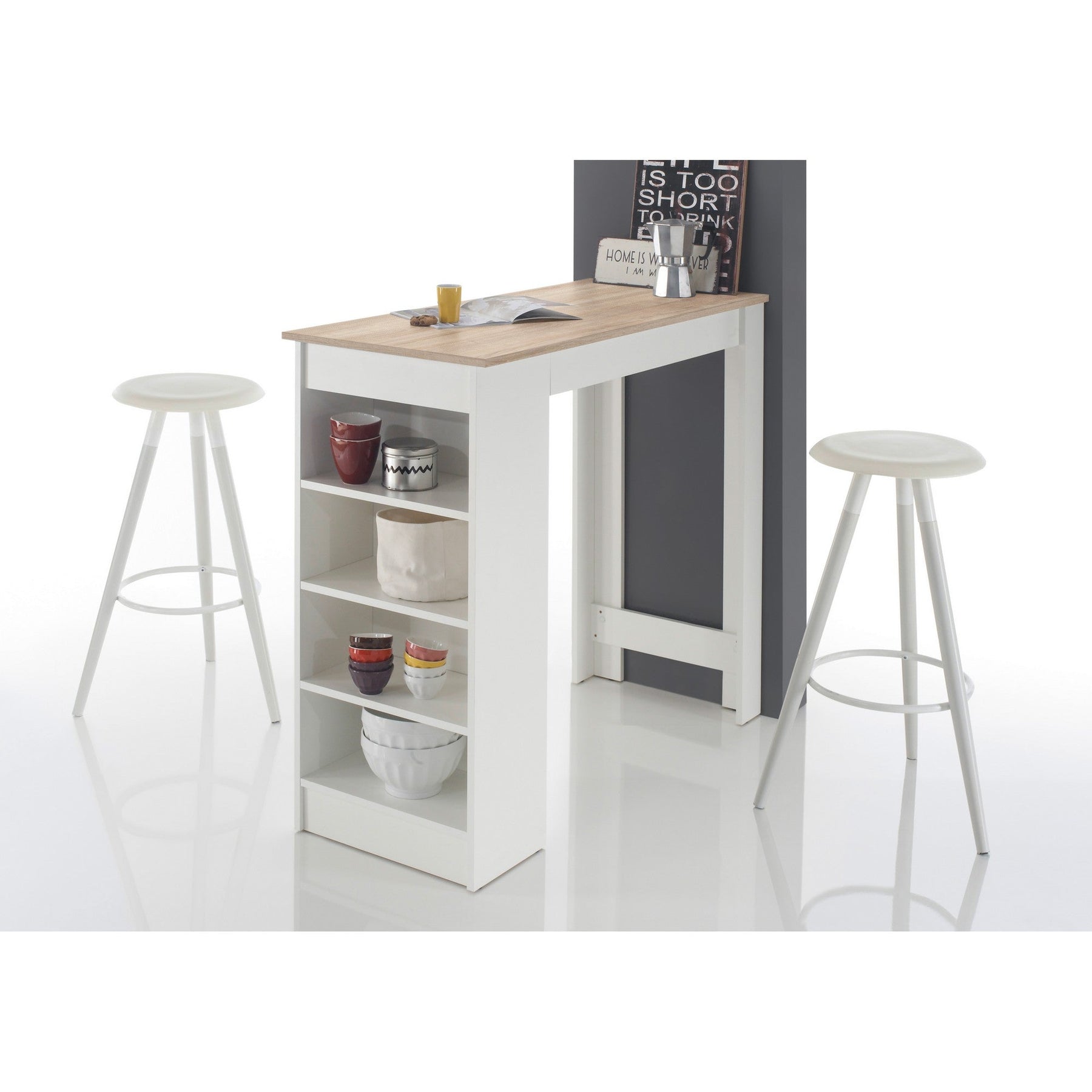 Masa bar alb cu sonoma MOJITO, 115x50x103 cm
