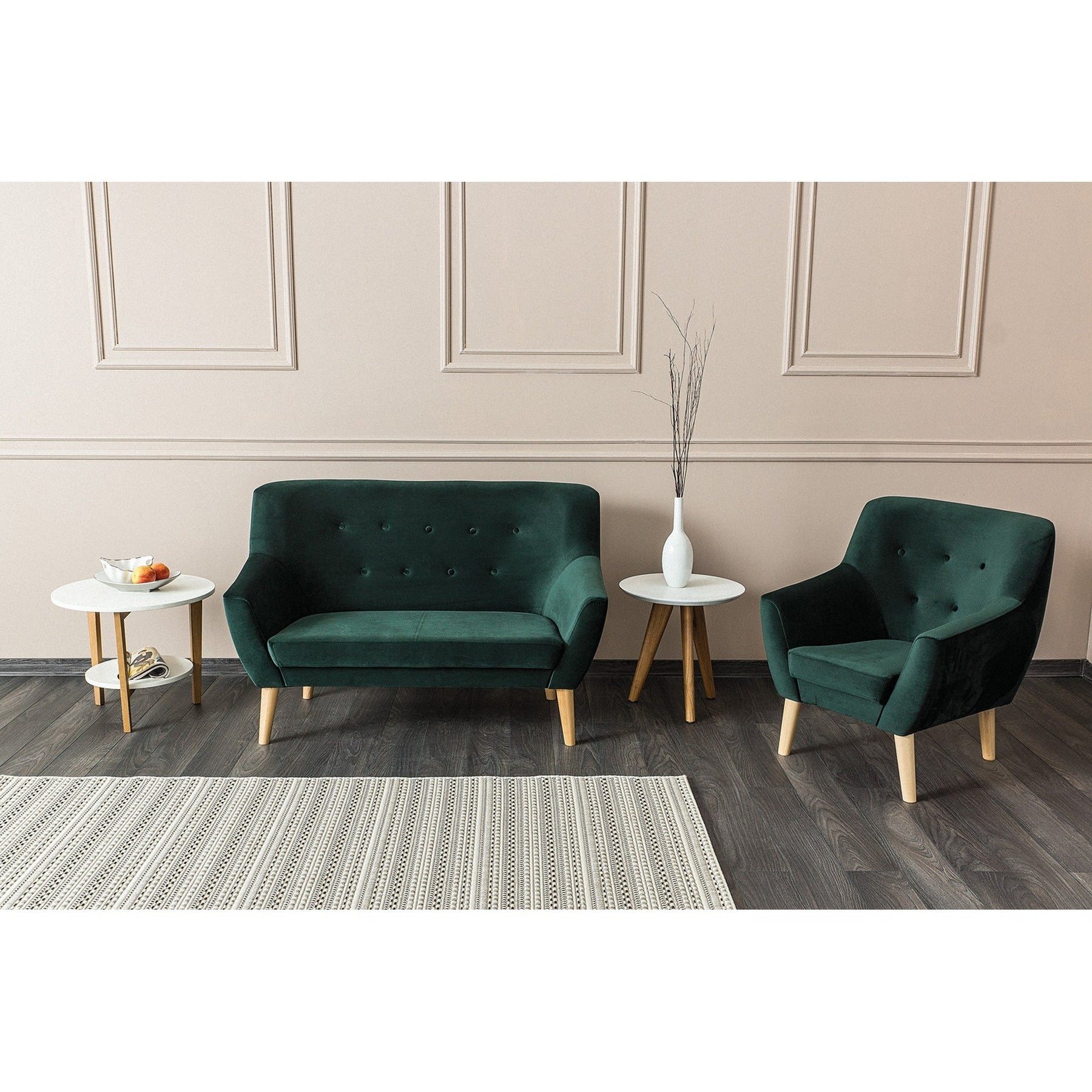 Canapea fixa NORDIC catifea verde/fag, 136x75x90