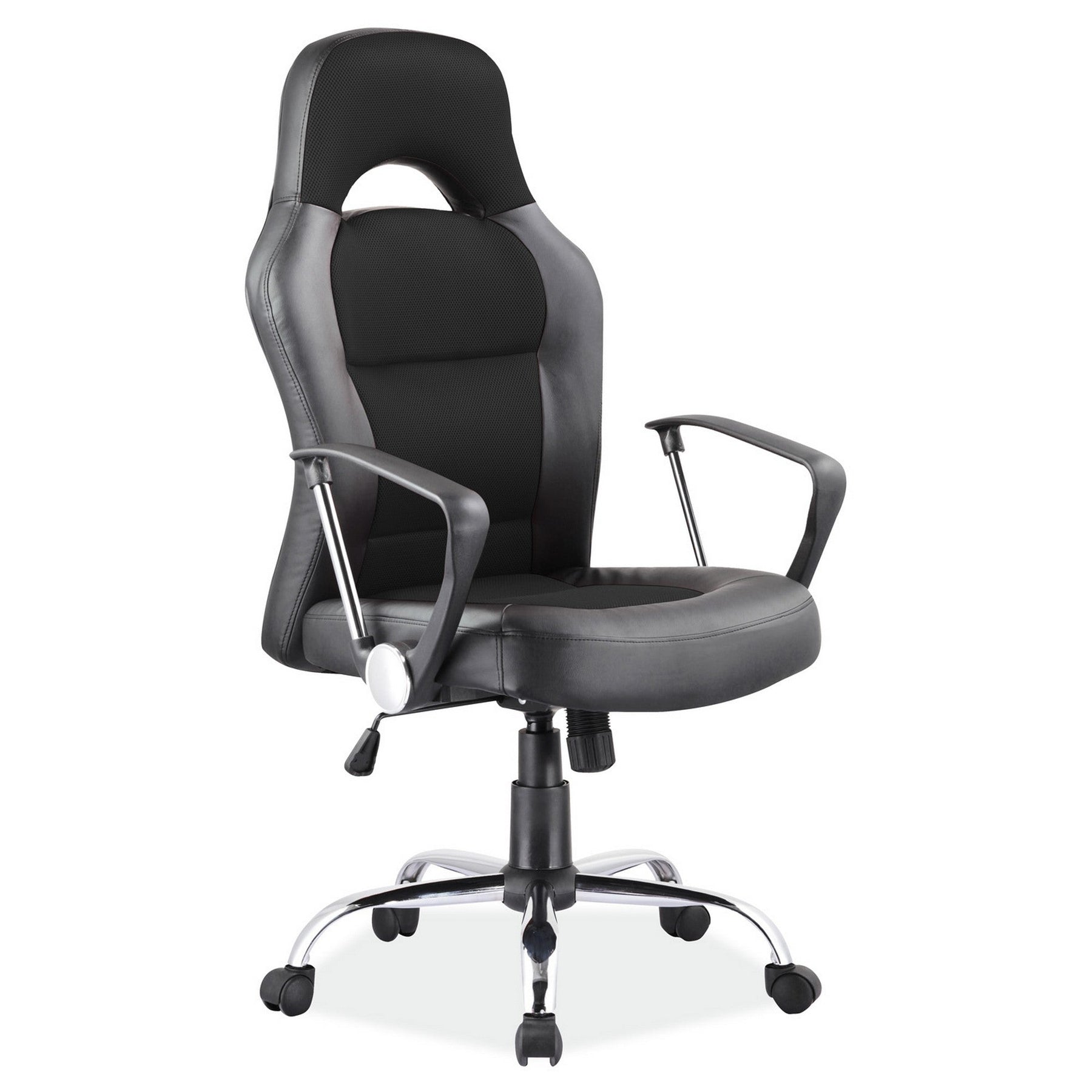 Scaun de gaming din piele negru Q033, inaltime reglabila, 63X50X116/126
