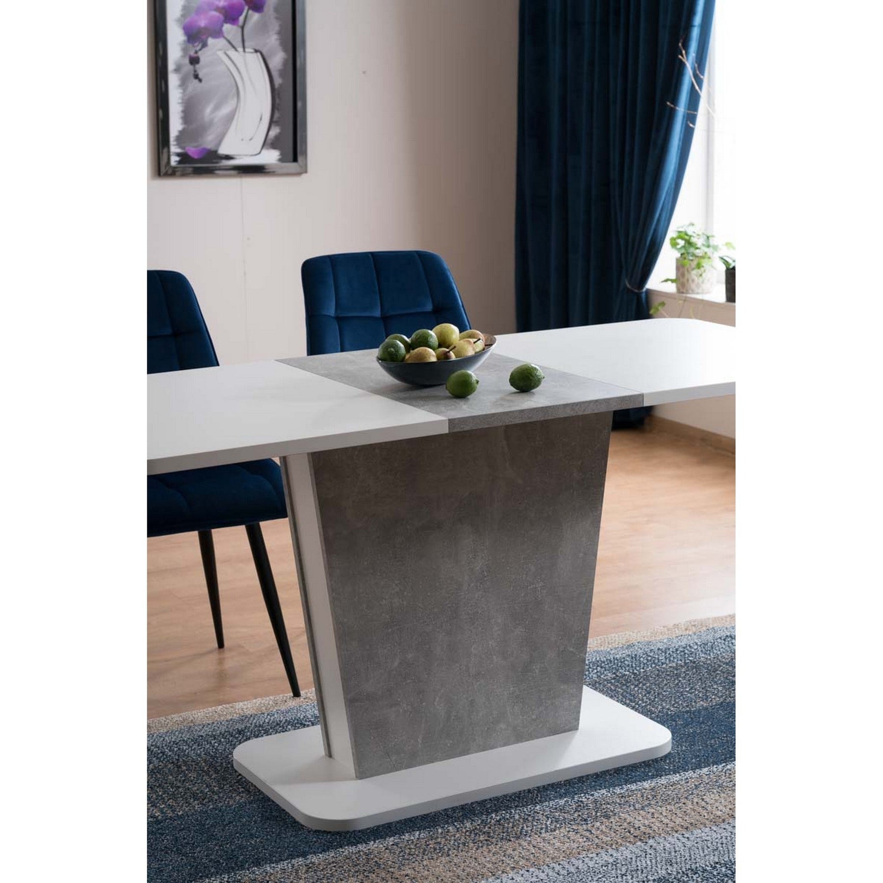 Scaun CHIC, albastru inchis/negru, stofa catifelata/metal, 50x43x88 cm