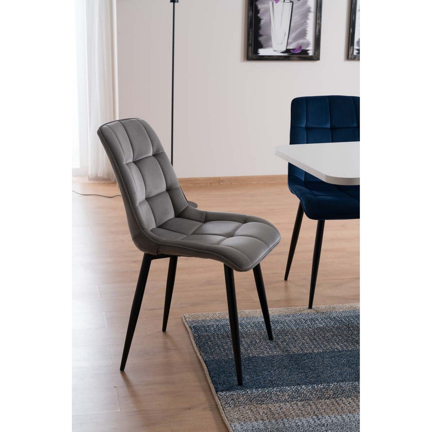 Scaun CHIC, gri/negru, stofa catifelata/metal, 50x43x88 cm