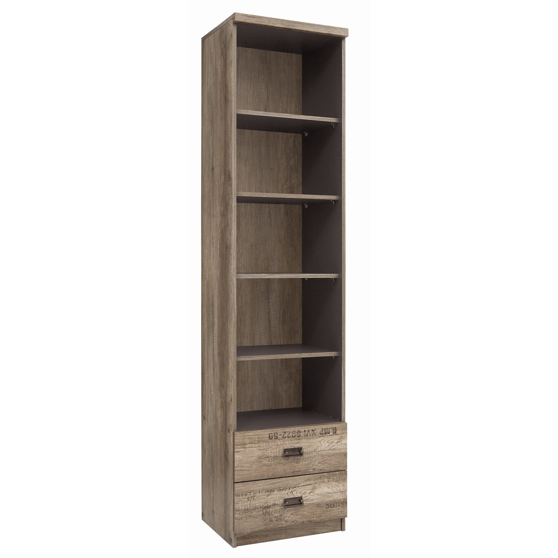 Biblioteca Malcolm, cu 2 sertare, stejar, 50x40x205,50 cm