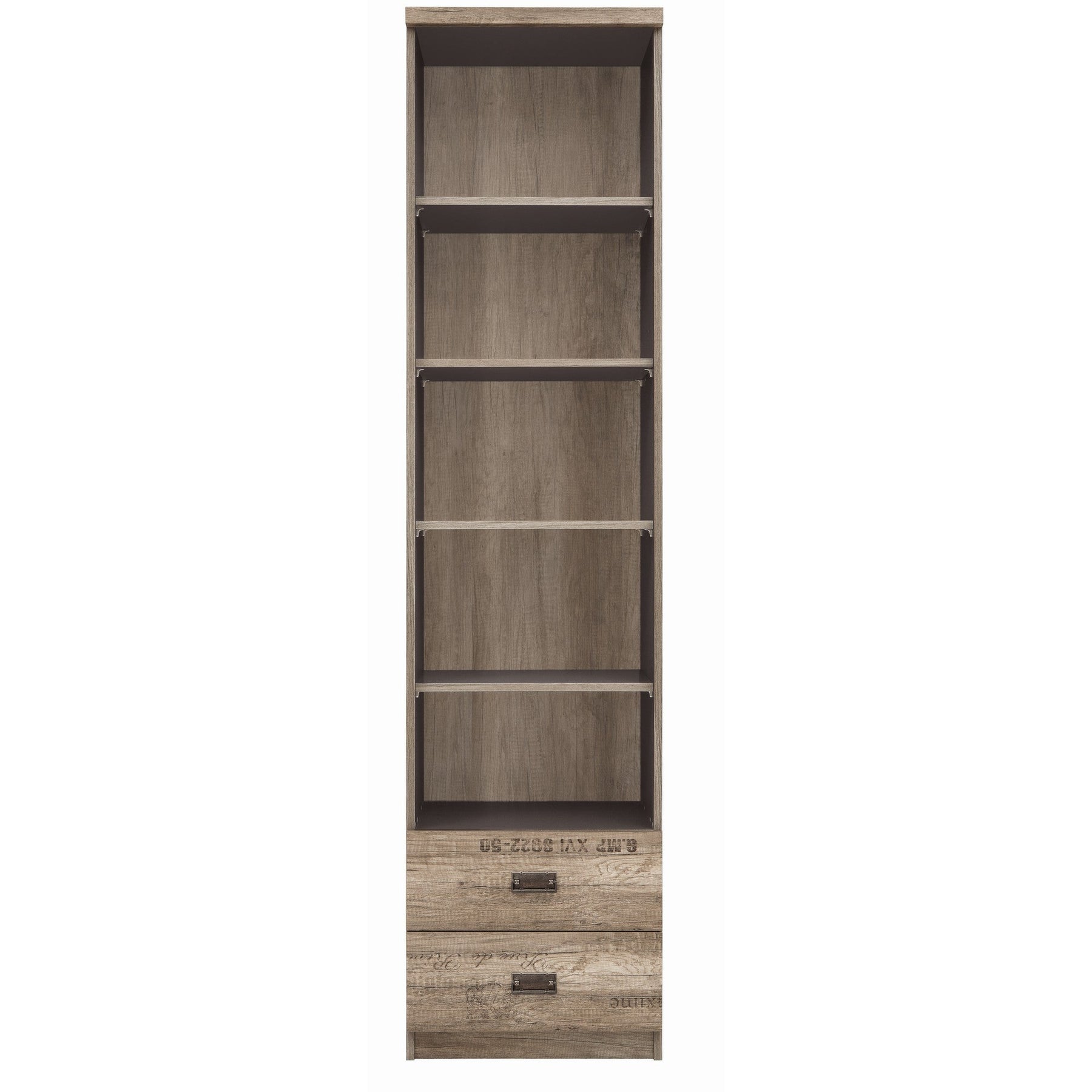 Biblioteca Malcolm, cu 2 sertare, stejar, 50x40x205,50 cm