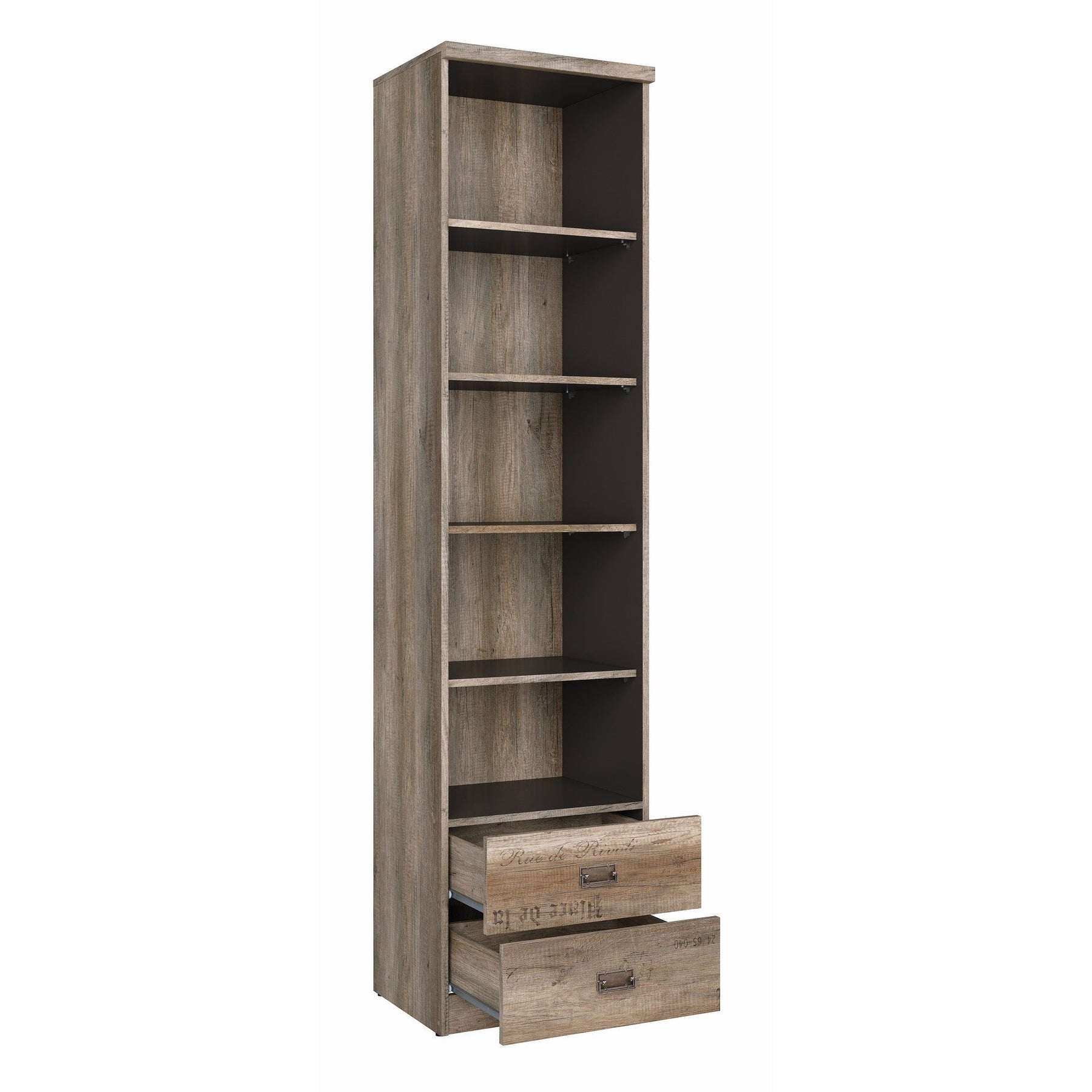 Biblioteca Malcolm, cu 2 sertare, stejar, 50x40x205,50 cm