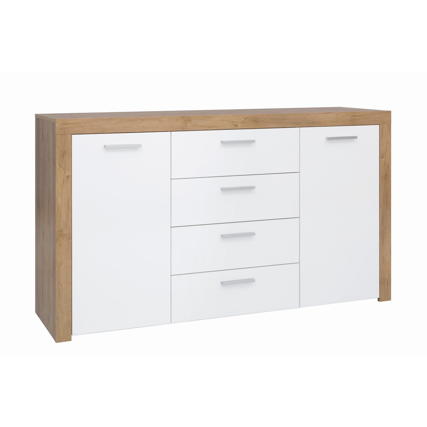Comoda alba din lemn cu sertare si 2 usi Balder, 155X39X88 CM