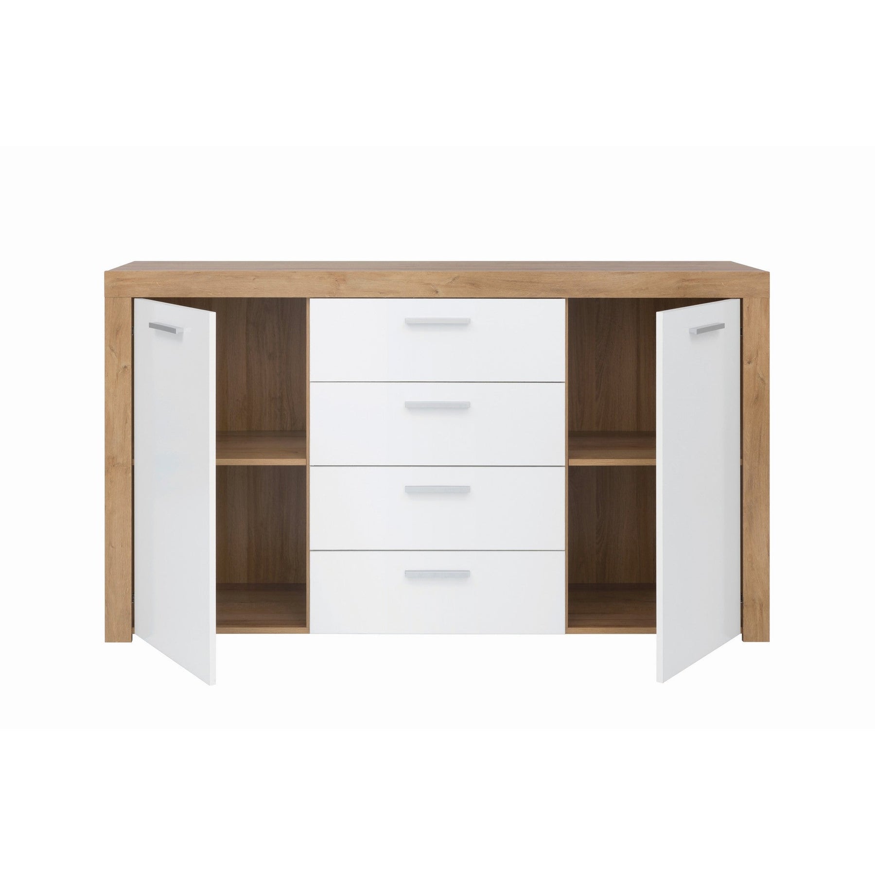 Comoda alba din lemn cu sertare si 2 usi Balder, 155X39X88 CM