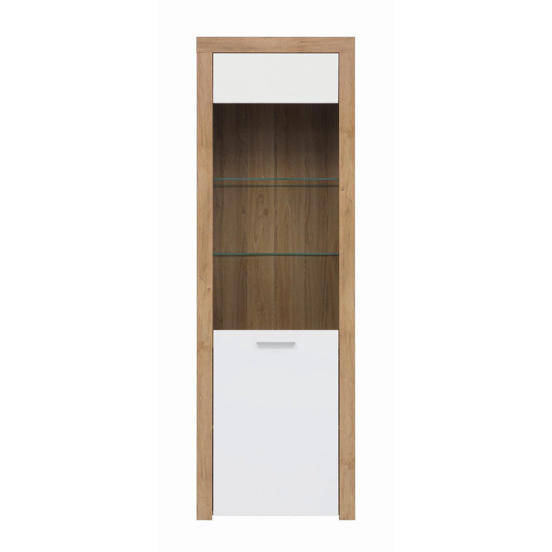 Vitrina living alb lucios cu stejar riviera Balder, 62X39X192 CM
