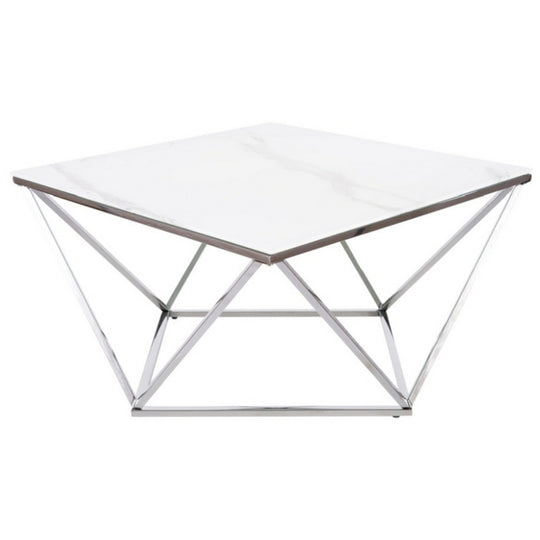 Masuta living metal Silver A II, efect de marmura/argintiu, 80X80X53