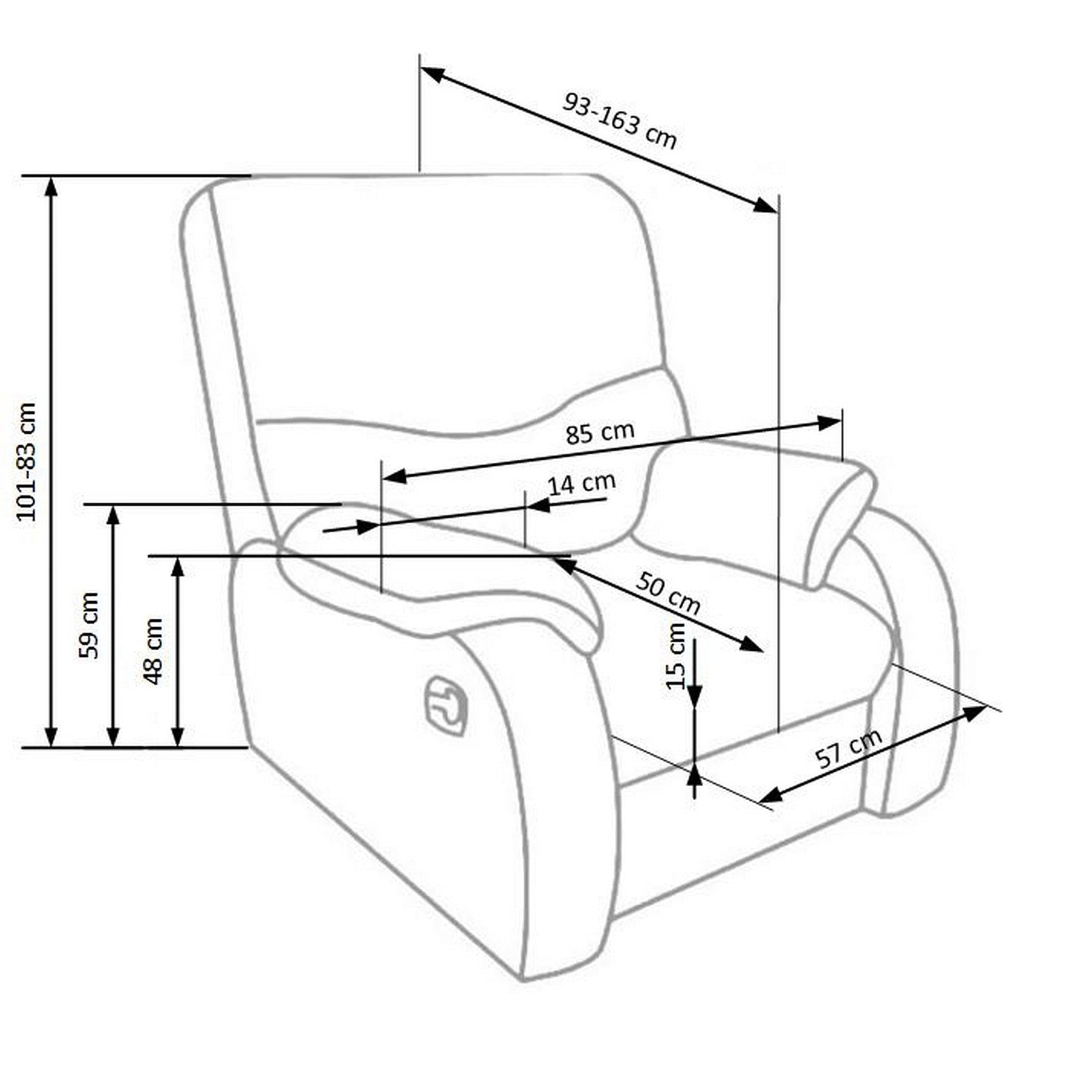 Fotoliu cu recliner Jeff, piele ecologica maro, 85x93/163x101 cm