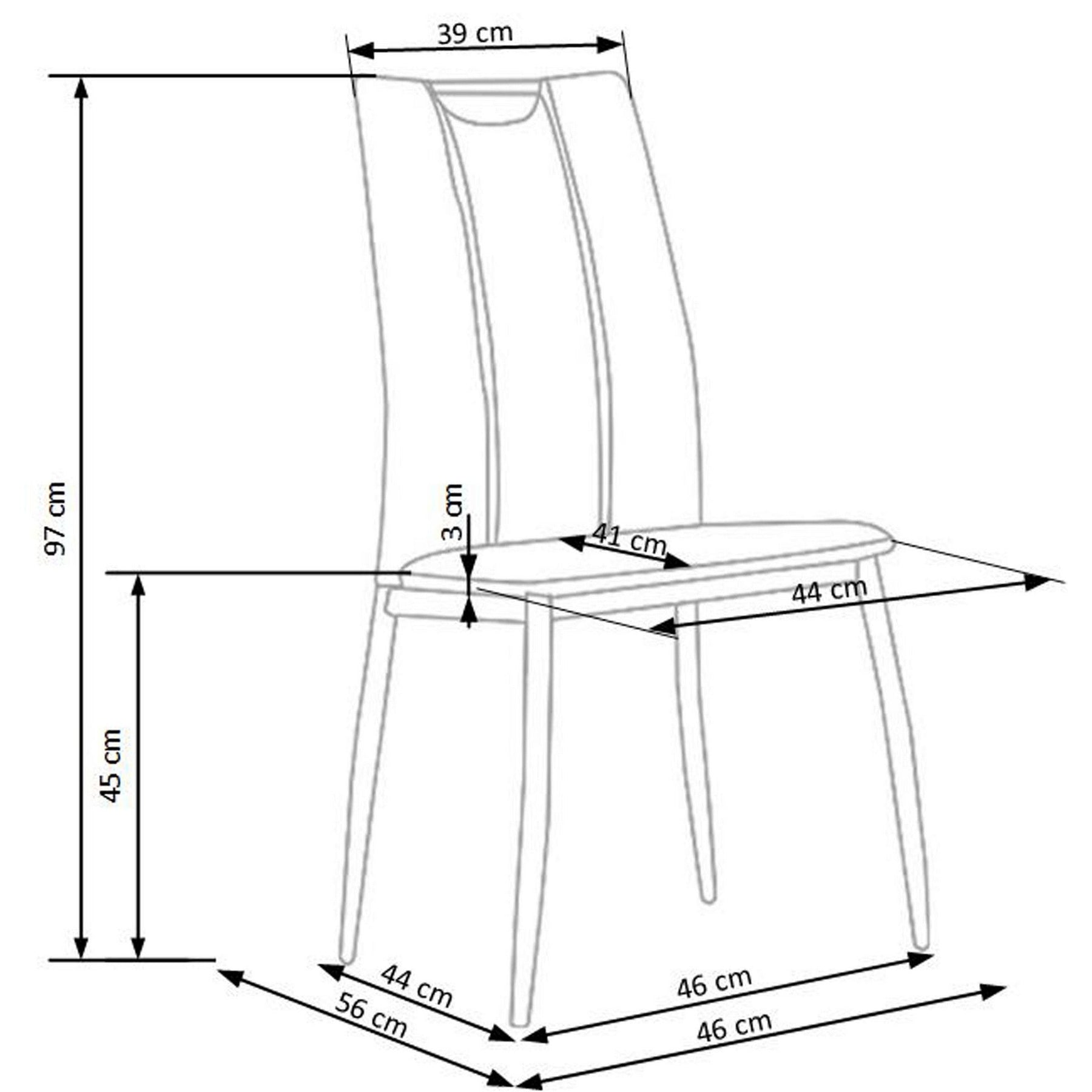 Scaun tapitat cu piele ecologica neagra K187, 44X41X97 CM.
