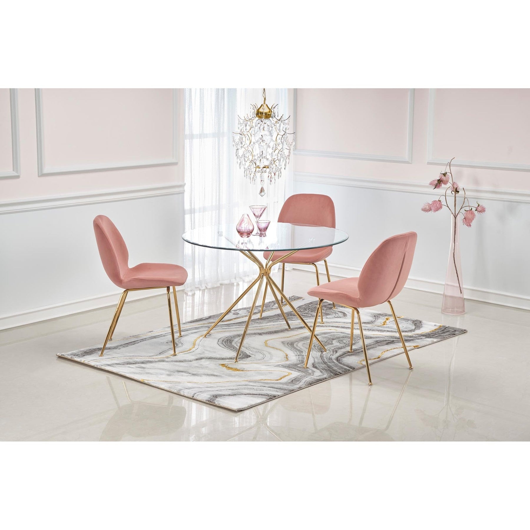 Scaun tapitat K381, roz, 48x58x88 cm