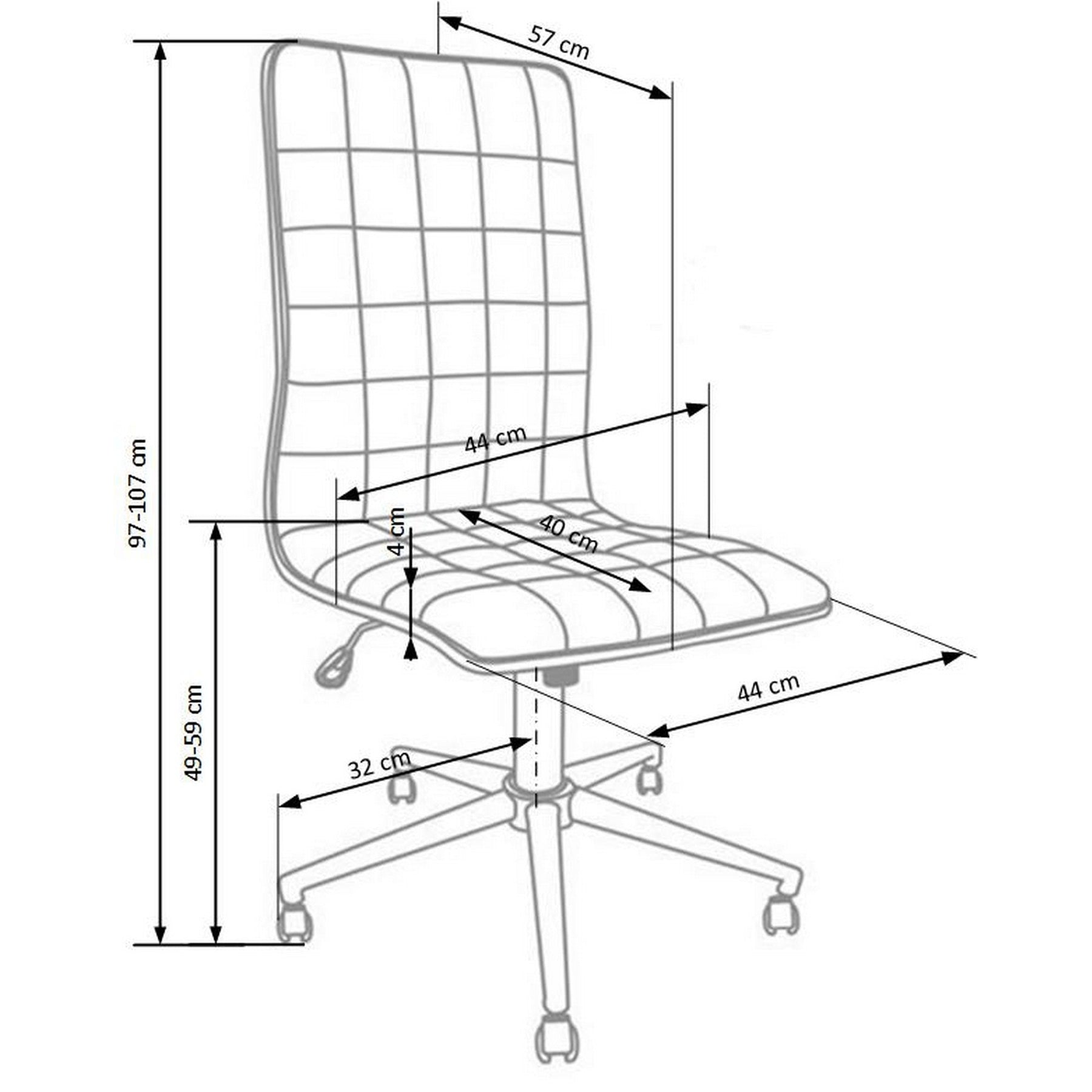 Scaun ergonomic fara brate alb Porto, 44X46X97/107 CM