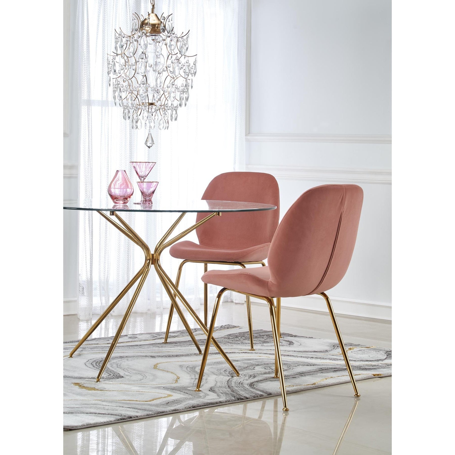 Scaun tapitat K381, roz, 48x58x88 cm