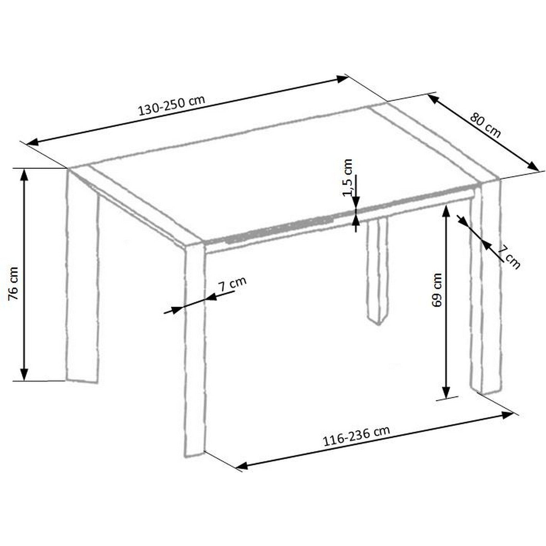 Masa extensibila STANFORD XL, alb, 130/250x80x76 cm