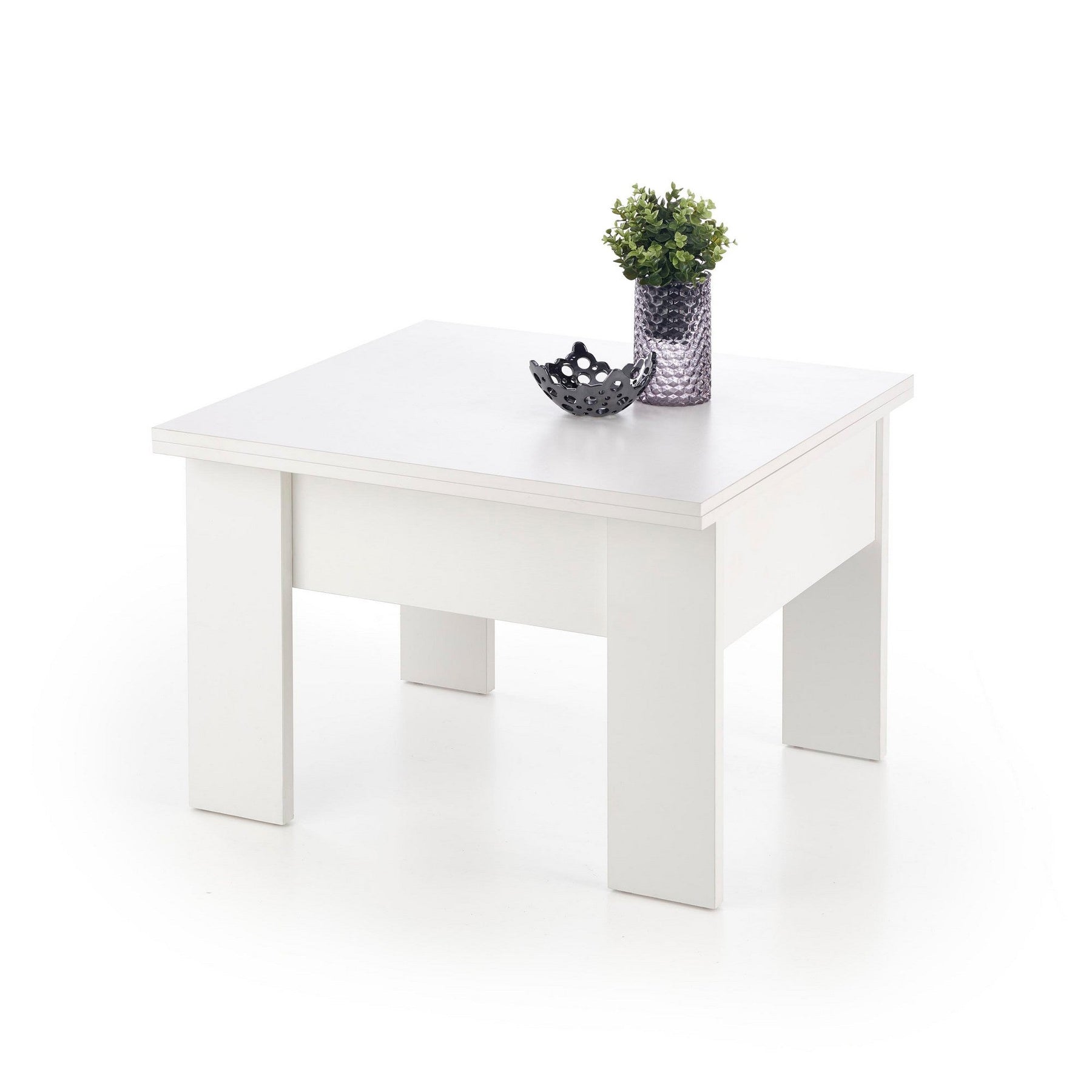 Masuta de cafea multifunctionala alba Serafin, 80/160X80X53/79 CM.
