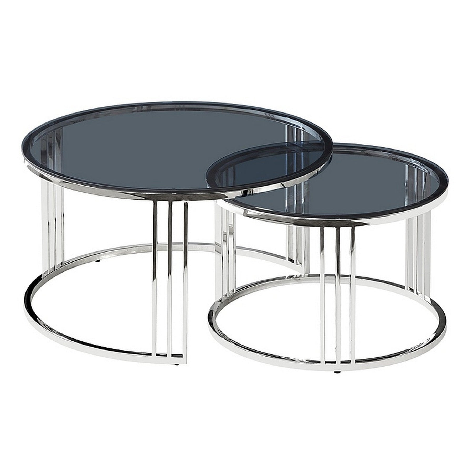 Set 2 masute de cafea VIENNA argintiu, blat din sticla/cadru metal argintiu