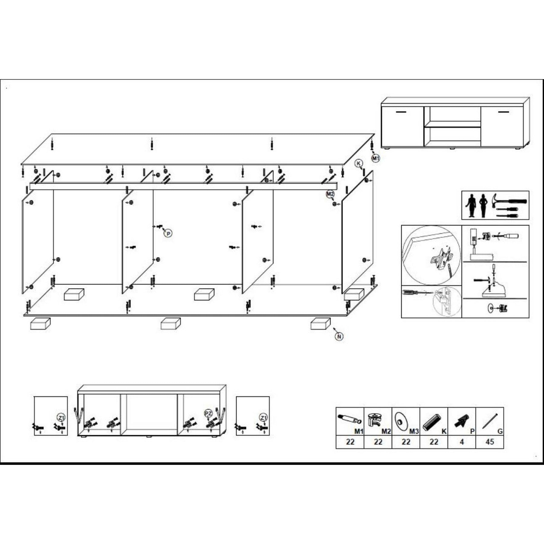 Comoda tv SAMBA REG-8, alb, 200x45x39 cm