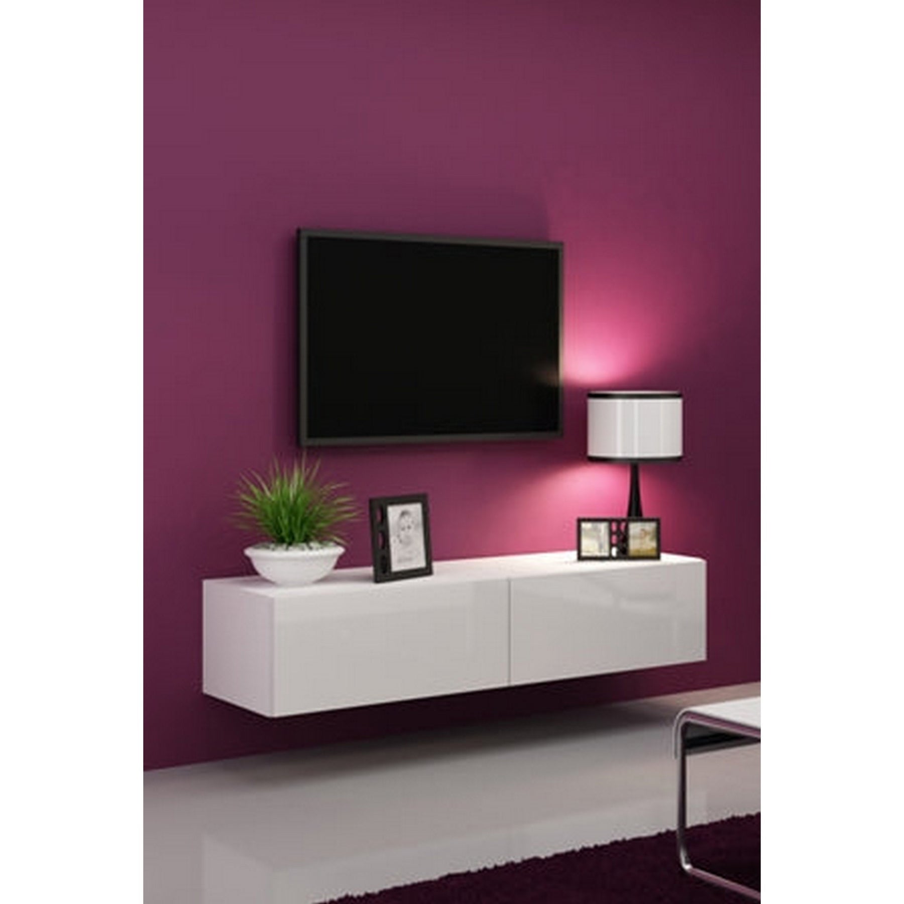 Comoda TV si carcasa Vigo, alb lucios/alb mat, 140x40x30 cm