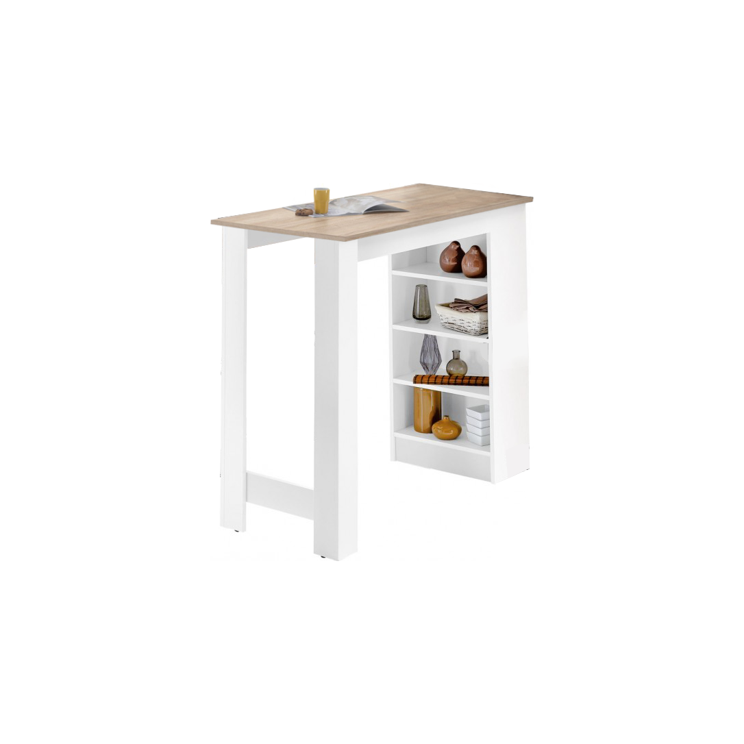 Masa bar alb cu sonoma MOJITO, 115x50x103 cm