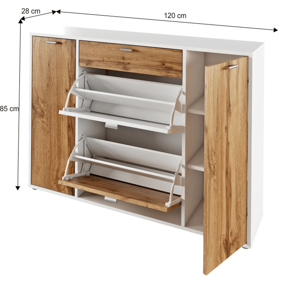 Pantofar hol ANABELA, alb/stejar wotan, 120x28x85 cm.