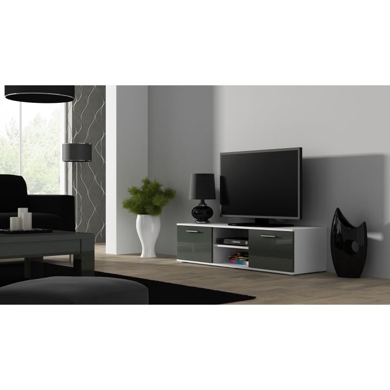 Comoda TV living Soho RTV, alb/gri lucios, 140x43x37 cm