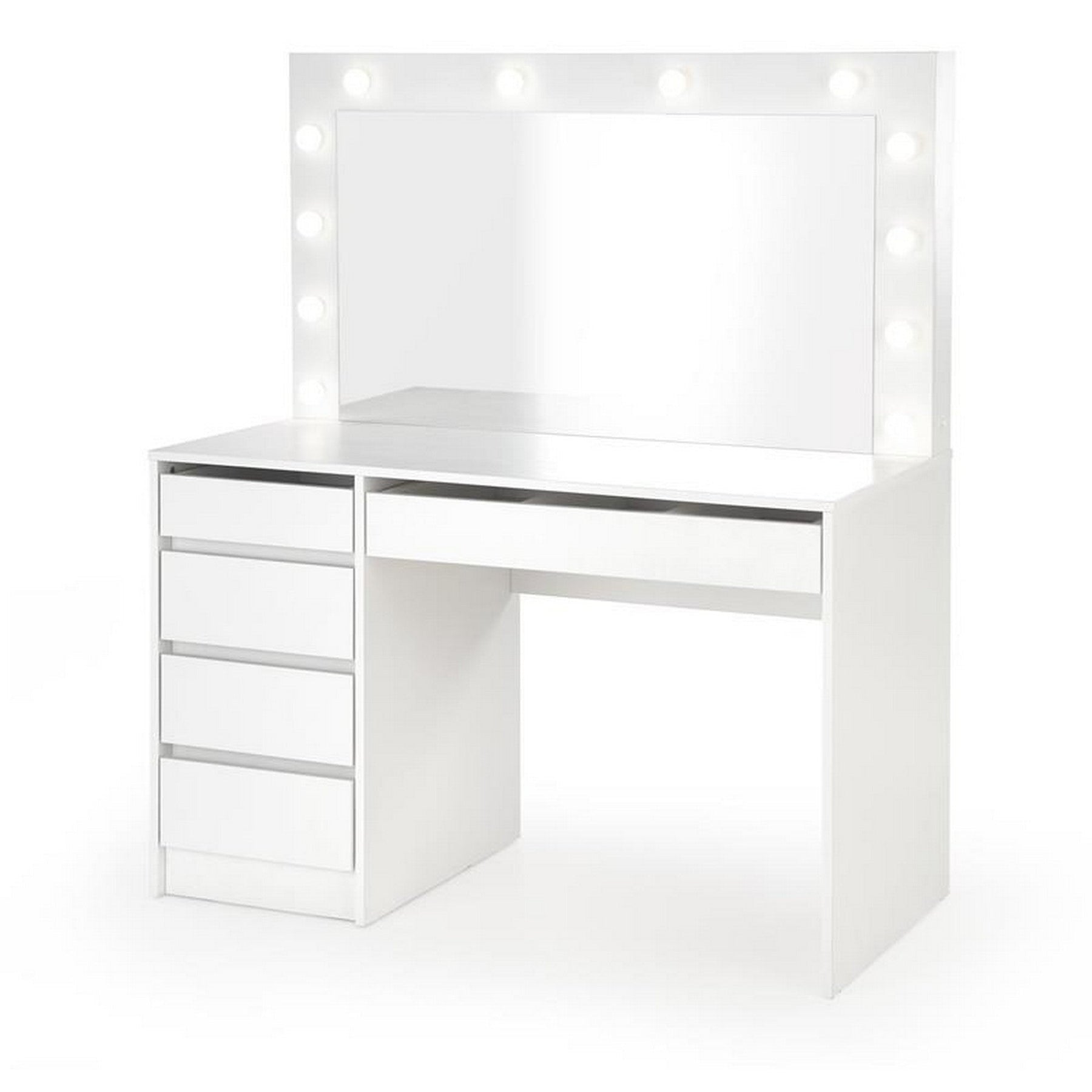 Masa de toaleta cu oglinda si iluminare led HOLLYWOOD XL, alb, 120x55x140 cm