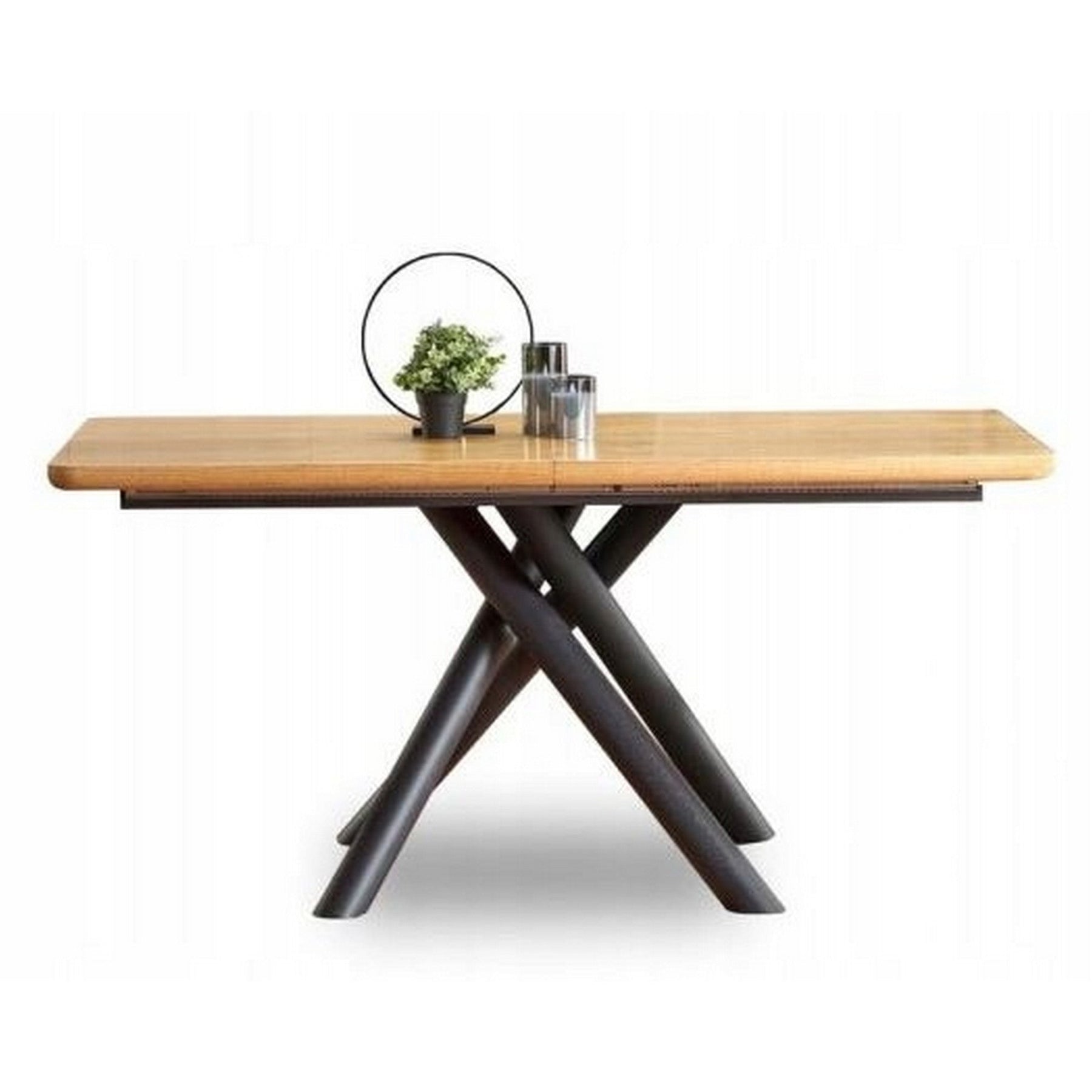 Masa extensibila DERRICK, stejar natural/negru, 160/200x90x75 cm