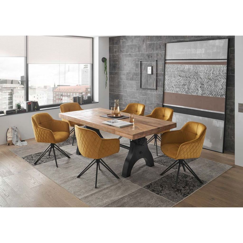 Scaun EMMA, structura metalica din stofa catifelata-auriu, 59x62x50/82 cm