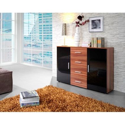Comoda UNI, prun/negru lucios, 132x38x92 cm