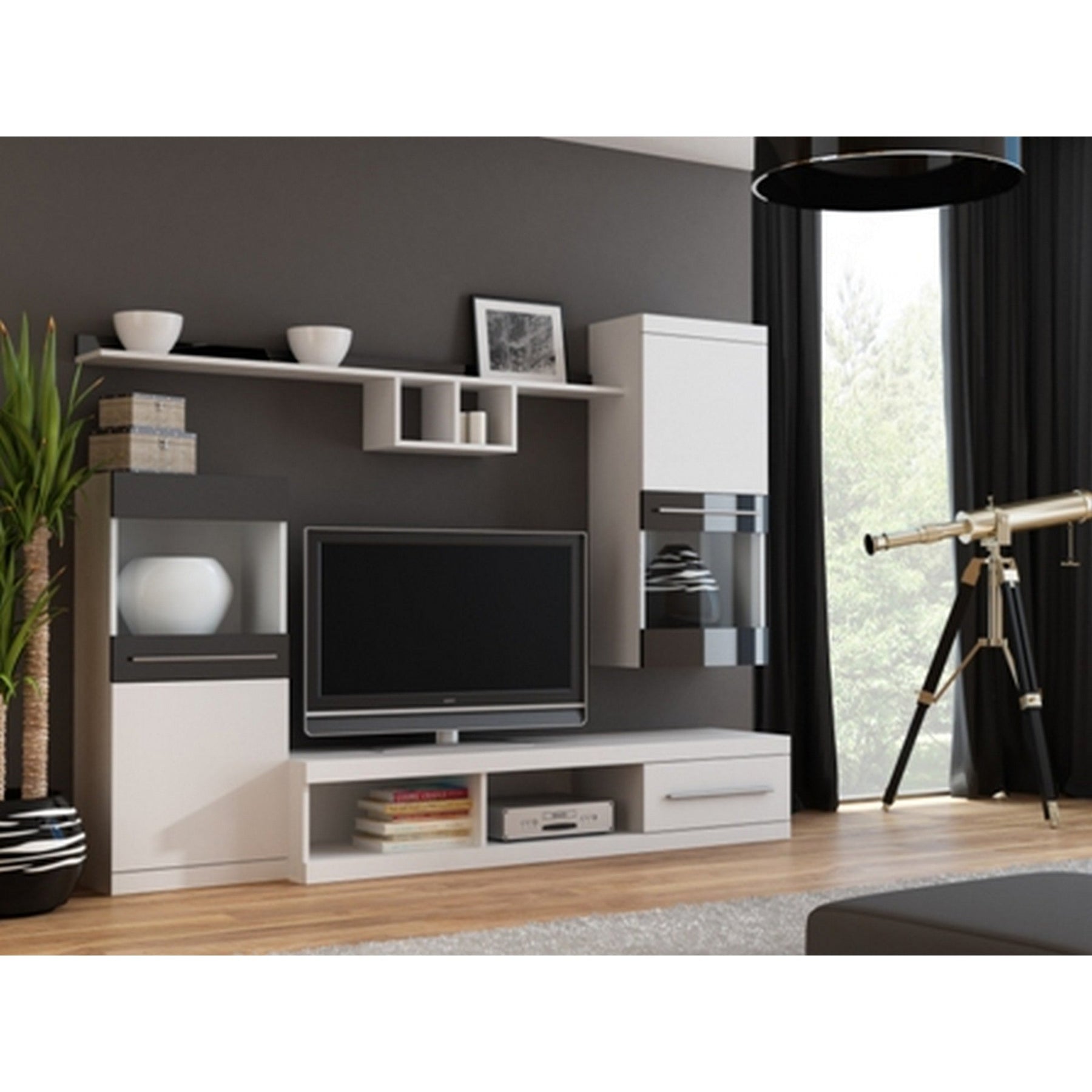 Living NICK, alb/negru, 220x41x180 cm