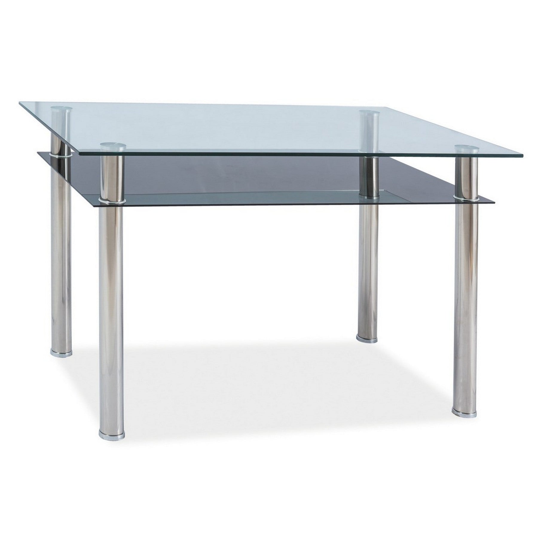 Masa bucatarie 2 persoane Madras 90, structura din metal cromat si blat din sticla, scau 90X60X75