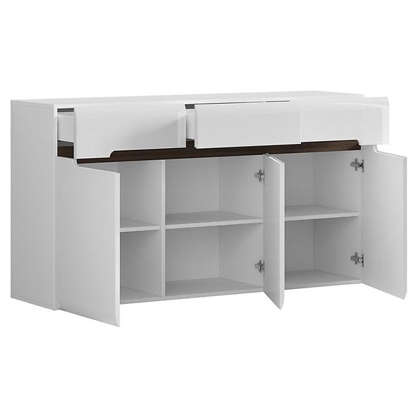 Comoda dormitor alb lucios Azteca Trio, 150X41X84 CM