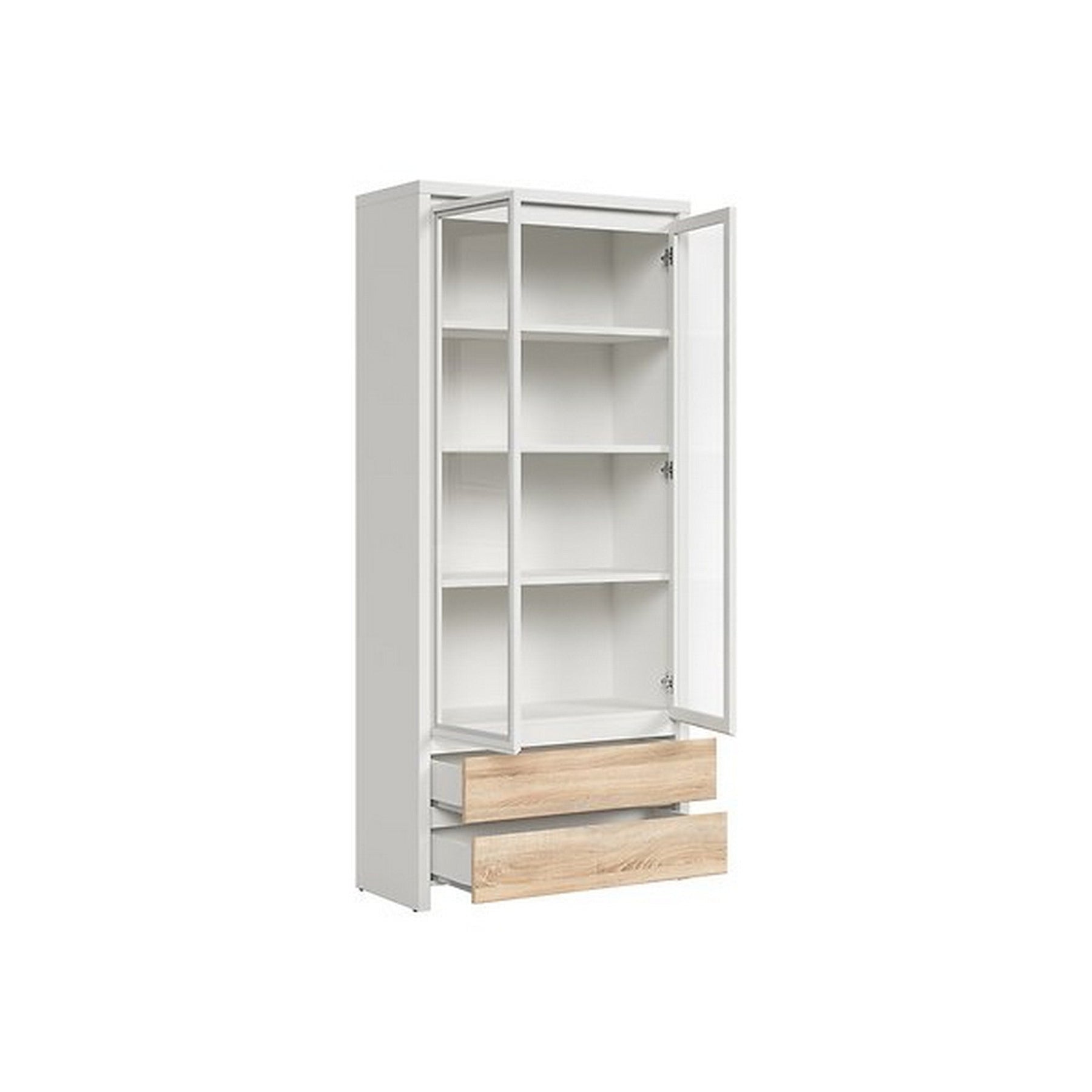 Vitrina living moderna alb/sonoma Kaspian, 90X40,5X200,5 CM