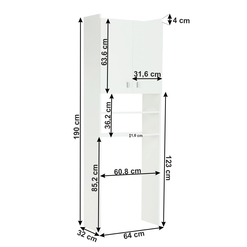 Dulap pentru masina de spalat NATALI alb, 64x32x190 cm.