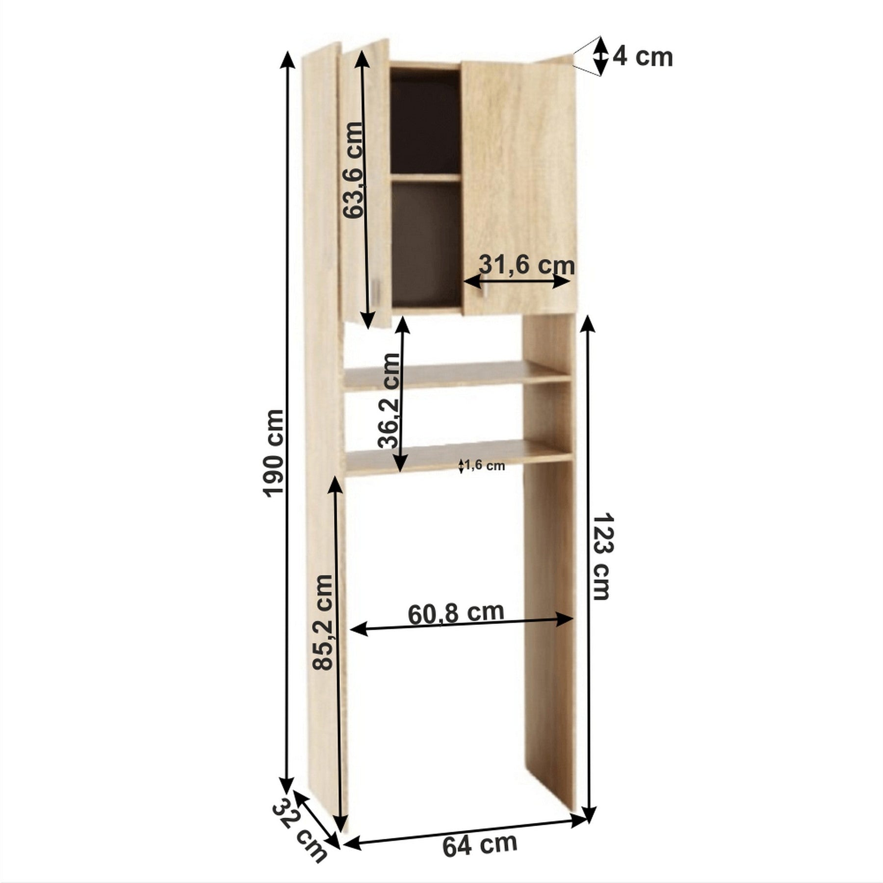 Dulap pentru masina de spalat NATALI sonoma, 64x32x190 cm