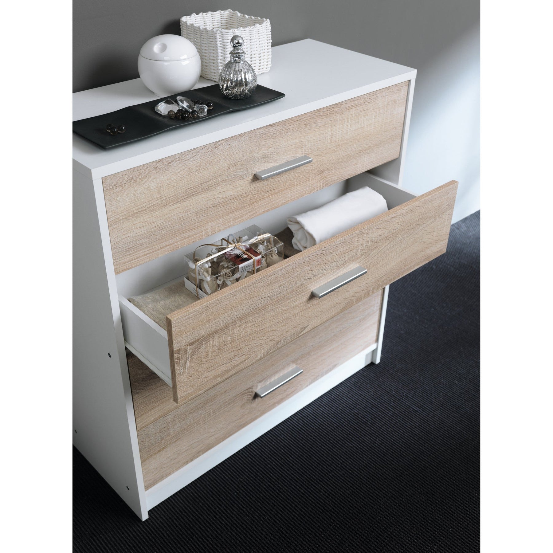 Comoda 80 alba-sonoma Nepo Plus, 80X34X84 CM.