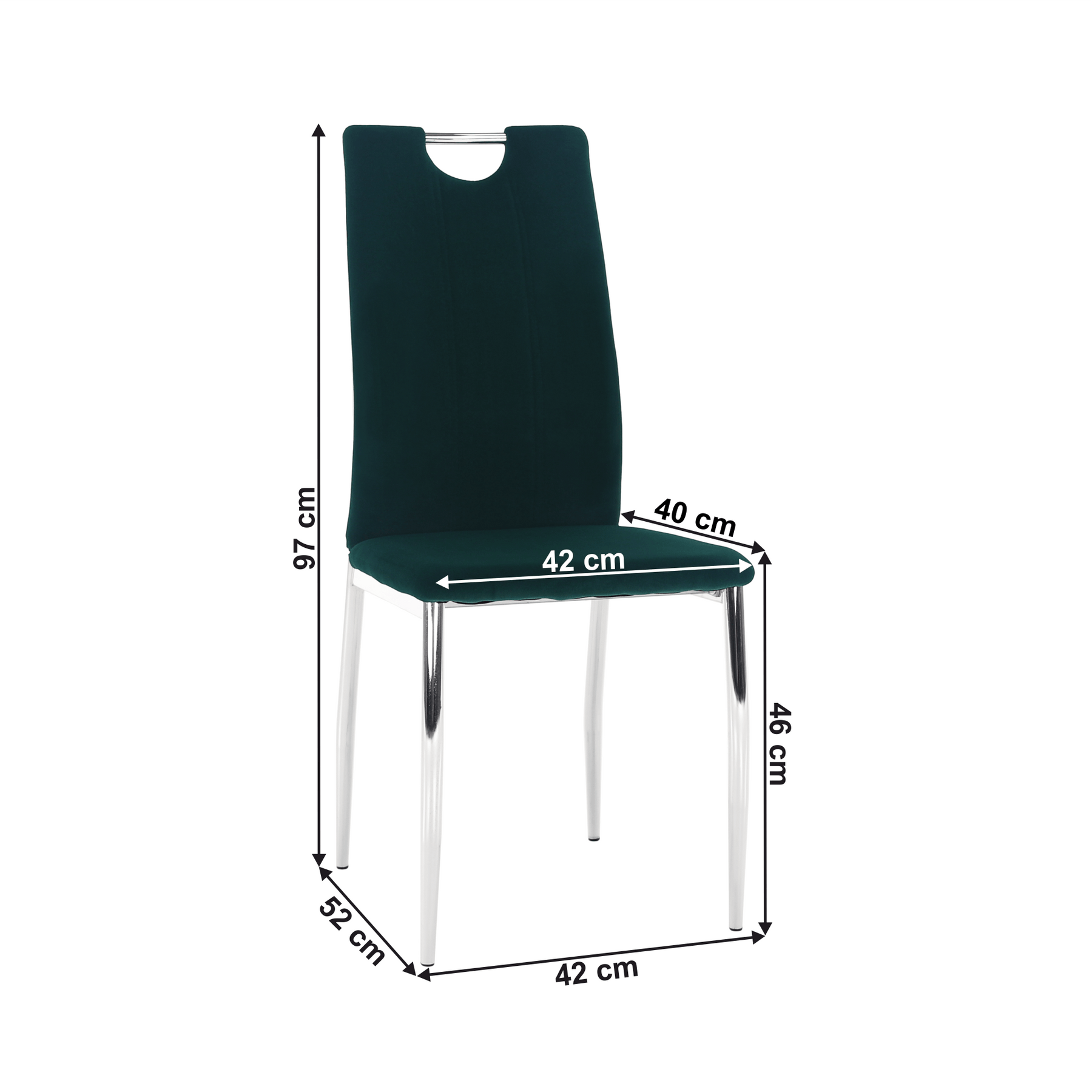 Scaun bucatarie OLIVA NEW, stofa catifelata verde inchis, 42x52x97 cm.