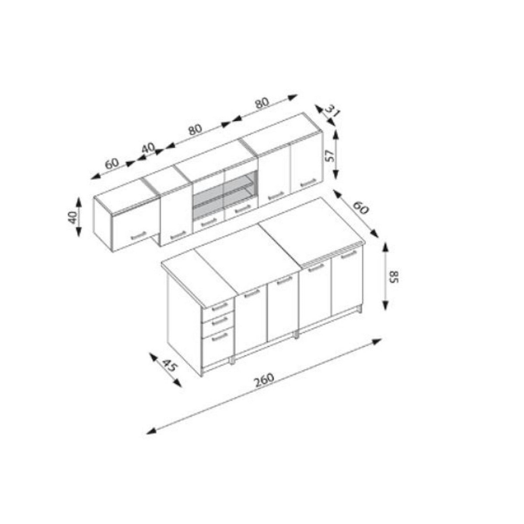Bucatarii moderne open space Perla, 260 cm