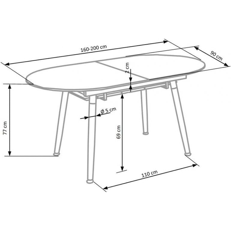 Masa bucatarie ovala extensibila Caliber, 160/200X90X76 CM
